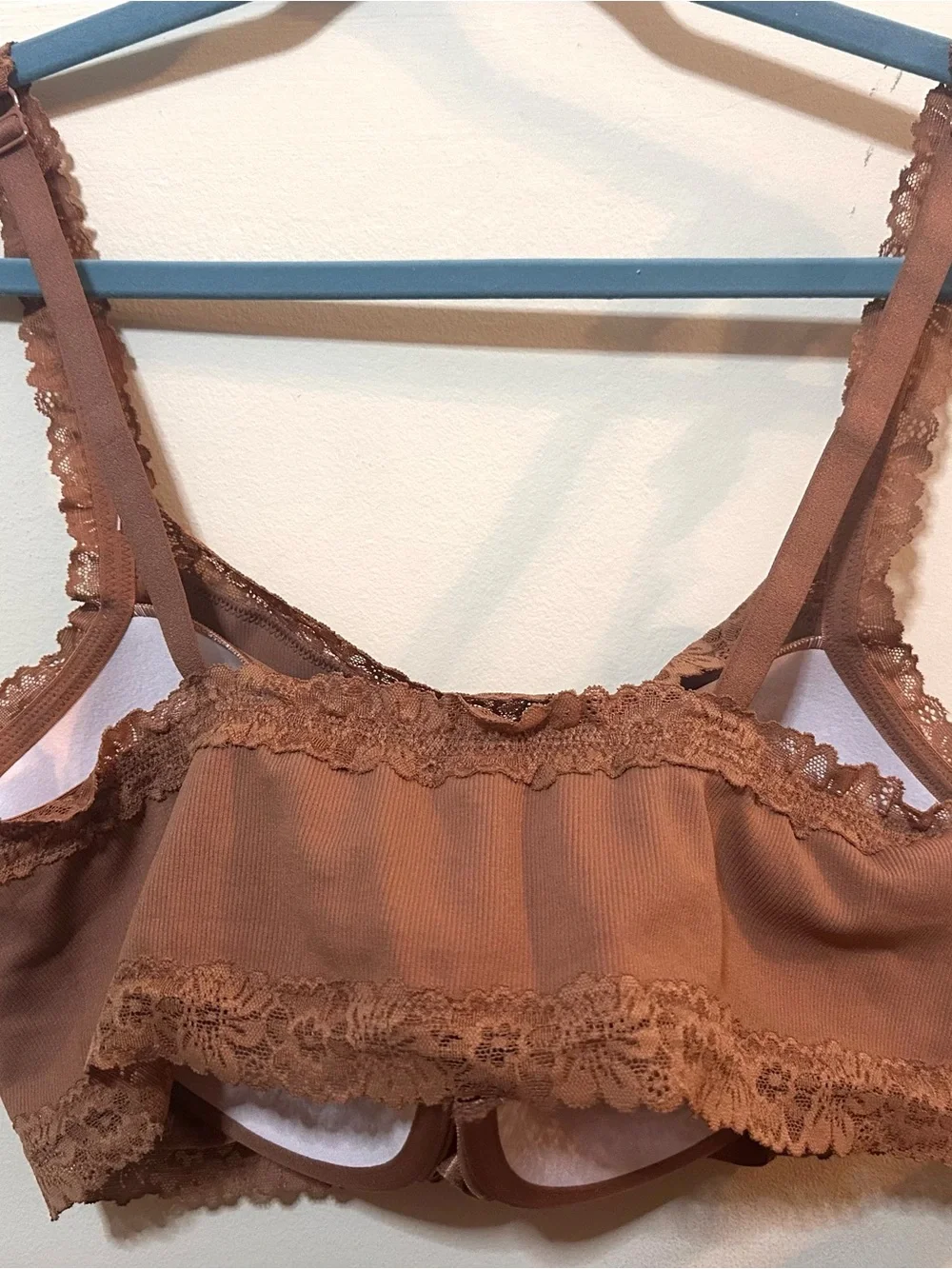 Lace-Trim Ribbed Bralette - Rust - Picture 5 of 6